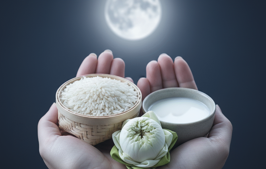 Moon Daan: Donating Rice, White Items, and Water